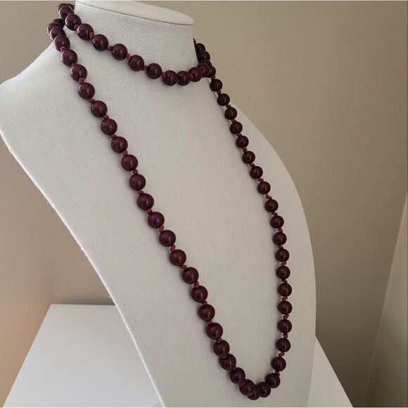 Necklace Burgundy Red Beaded Necklace #0033 - Picture 7 of 12
